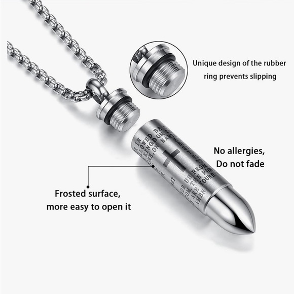 🔥Molike Lord's Prayer Stainless Steel Bullet Necklace🔥 NIP - Picture 9 of 10